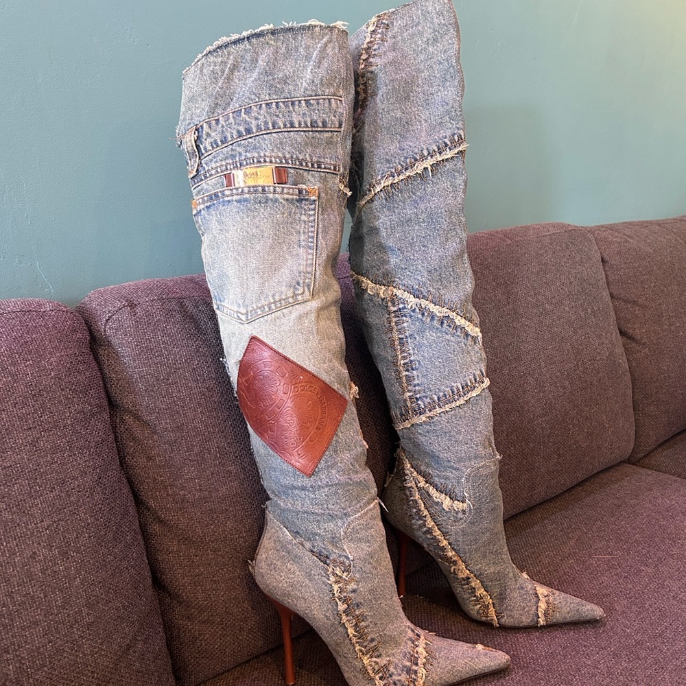 Dolce & Gabbana Blue Denim Over-the-Knee Boots